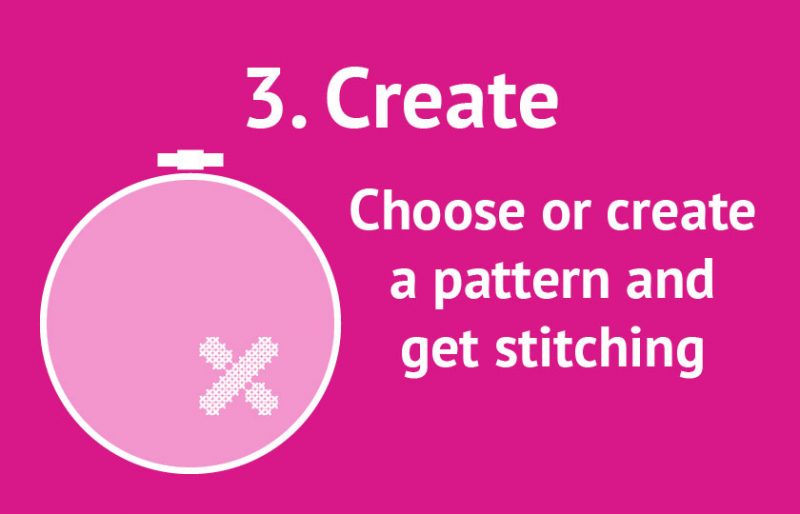 3. Create. Choose or create a pattern and get stitching.
